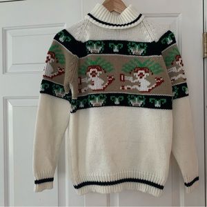 VTG Kimlon Aztec Monkey Sweater Vintage Womens White Southwest Medium Small